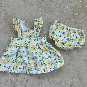 Petit Peony boutique Lemon dress and matching bloomers 6-12M